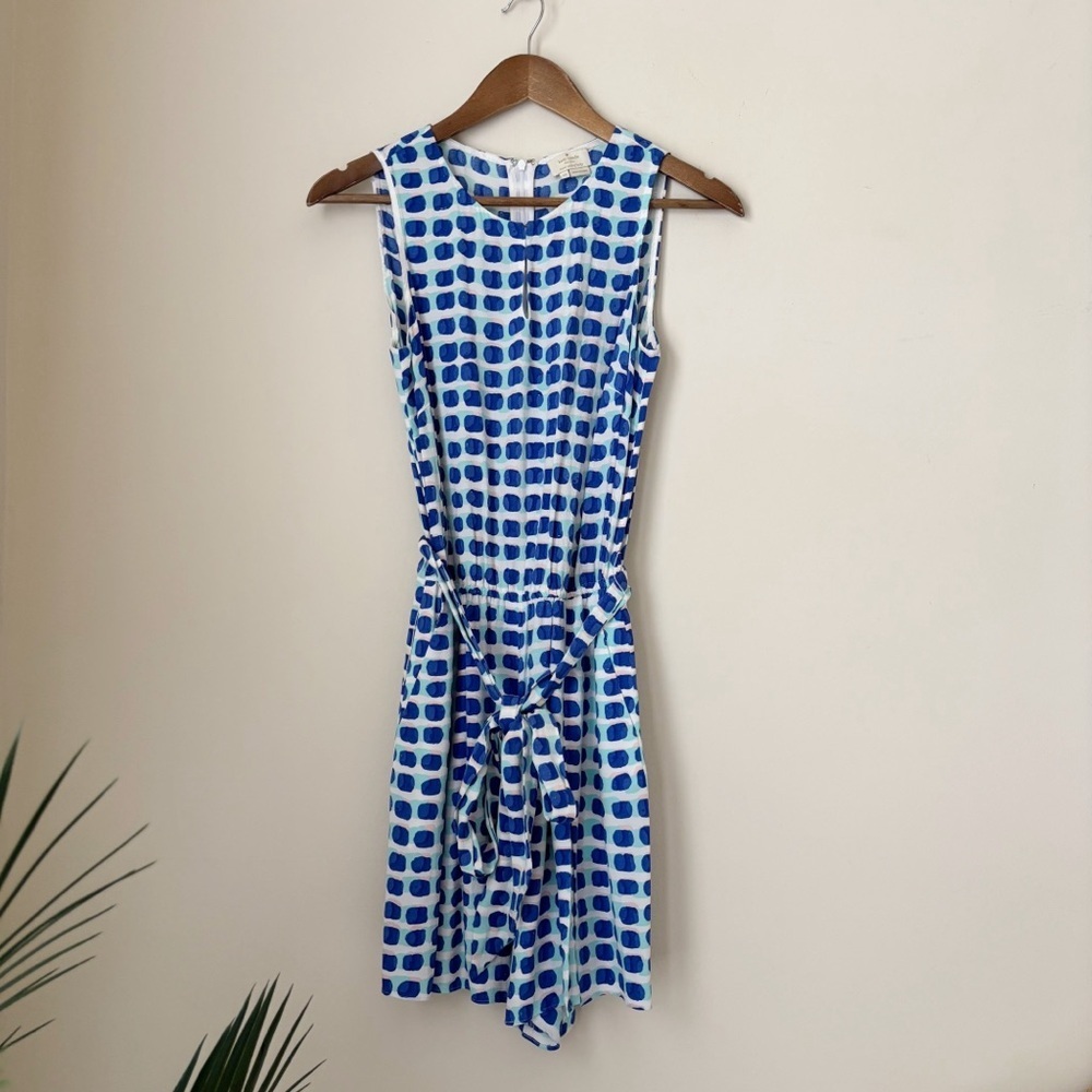 Kate Spade Island Stamp Blue Dot Print Belted Romper XS Summer Preppy